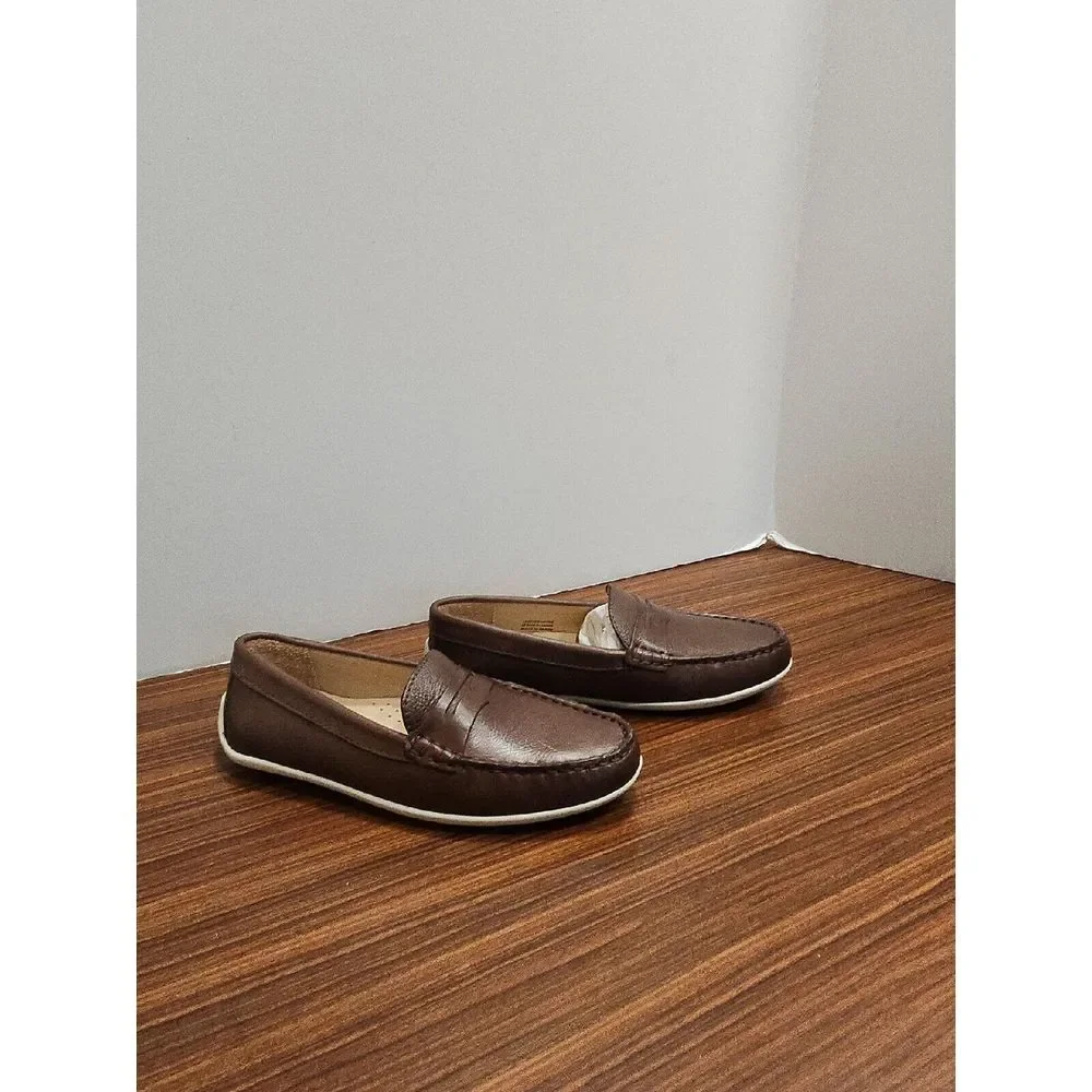 Driver Club USA Unisex-Child Leather Loafer Naples Brown‎ size 2 US NWOB